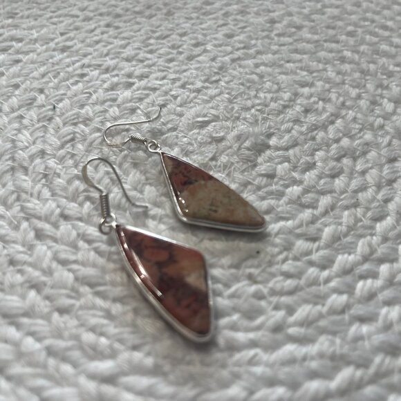 Natural RED RAINBOW JASPER Handmade Sterling 925 Dangle Earrings #863D - Picture 3 of 3